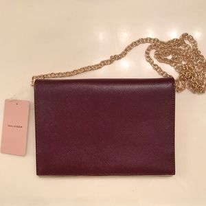 Halogen Bar Leather Crossbody Clutch - Burgundy
